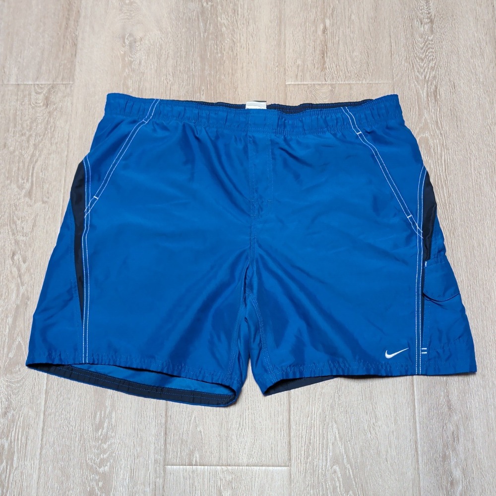 Nike Swim Trunks Mens XL Blue Excellent Mesh Lined Cargo Pocket Board Shorts